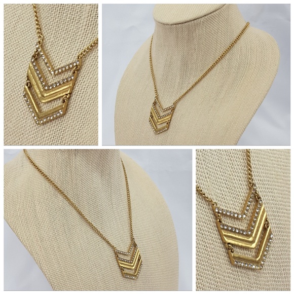 Rhinestone extra long goldtone hinged abstract. - Picture 5 of 8